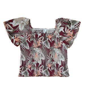 Cato Blouse Size XL Cropped Puffy Sleeves Elastic Pullover Floral Casual